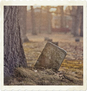 Picture of a crooked gravestone at the foot of a tree. Image by Alison Updyke from Pixabay.
