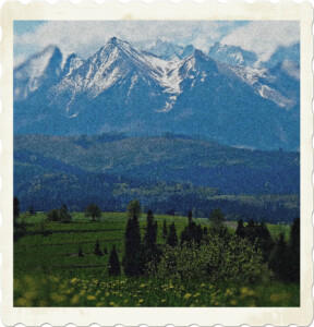 Picture of green rolling hills in the foreground with tall foreboding snow-capped mountains in the distance. Image by Dariusz Staniszewski from Pixabay.