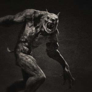 Image of a werewolf on hind legs, with jaw open. Image by MariaD42530 from Pixabay.com.