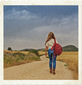 Picture of a long-haired blonde with a red backpack slung over her shoulder walking away from the camera. Image by Jose Antonio Alba from Pixabay.