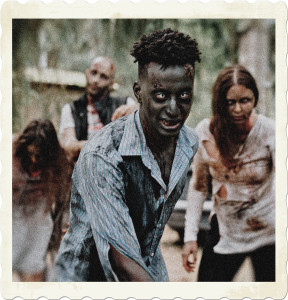 Pixture of four zombies shamling towards a fresh source of food. Image by Cottonbro on Pexels.