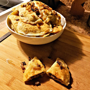 Cheese and Tourtiere Stuffed Pierogies