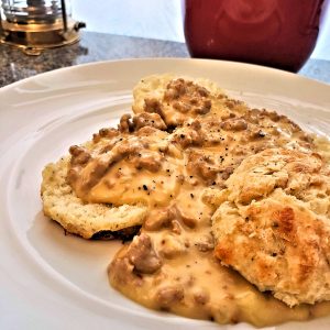 Smoked Cheddar Biscuits, and Gravy