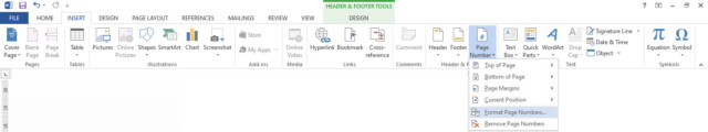 Where to find the Format Page Numbers option