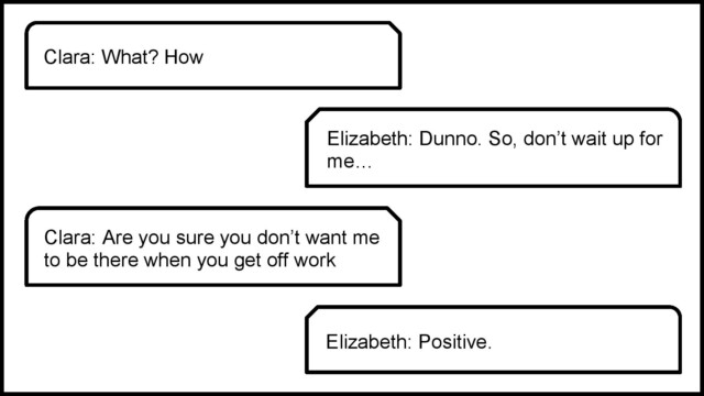 Sample Text messaging conversation done up in Microsoft Word using shapes.