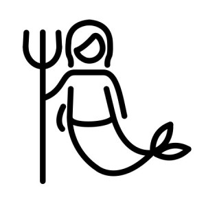 Emoji of a mermaid in black and white.
