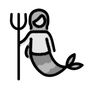 Emoji of a mermaid in greyscale after halftone.