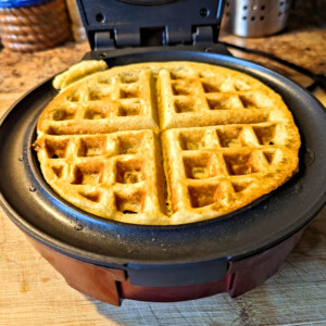 Picturing featuring the Eggnog Waffles recipe