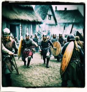 Vikings attacking a french coastal village.