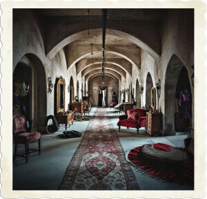 The space was linear and over a one hundred meters wide, which featured several smaller alcoves built into the walls. There was furniture, weapons, jewelry, and women's clothing everywhere. Everything a femme fatale needs for waging war on their enemy. Room has no natural source of light.
