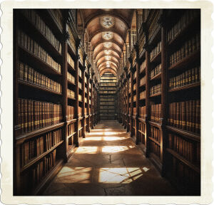 a cinematic photo of a dead end of a library with towering shelves covered in large leather backed tomes that stretch all the way to the ceiling, with no visible doors or windows, creating a sense of claustrophobia, the air is thick with the scent of old books, the leather bindings are worn and cracked, the titles are embossed in gold lettering, the overall atmosphere is one of being trapped in a labyrinth of knowledge, with warm golden lighting casting long shadows across the floor, and a sense of eerie silence, the photography style is moody and dramatic, with deep shadows and rich textures.
